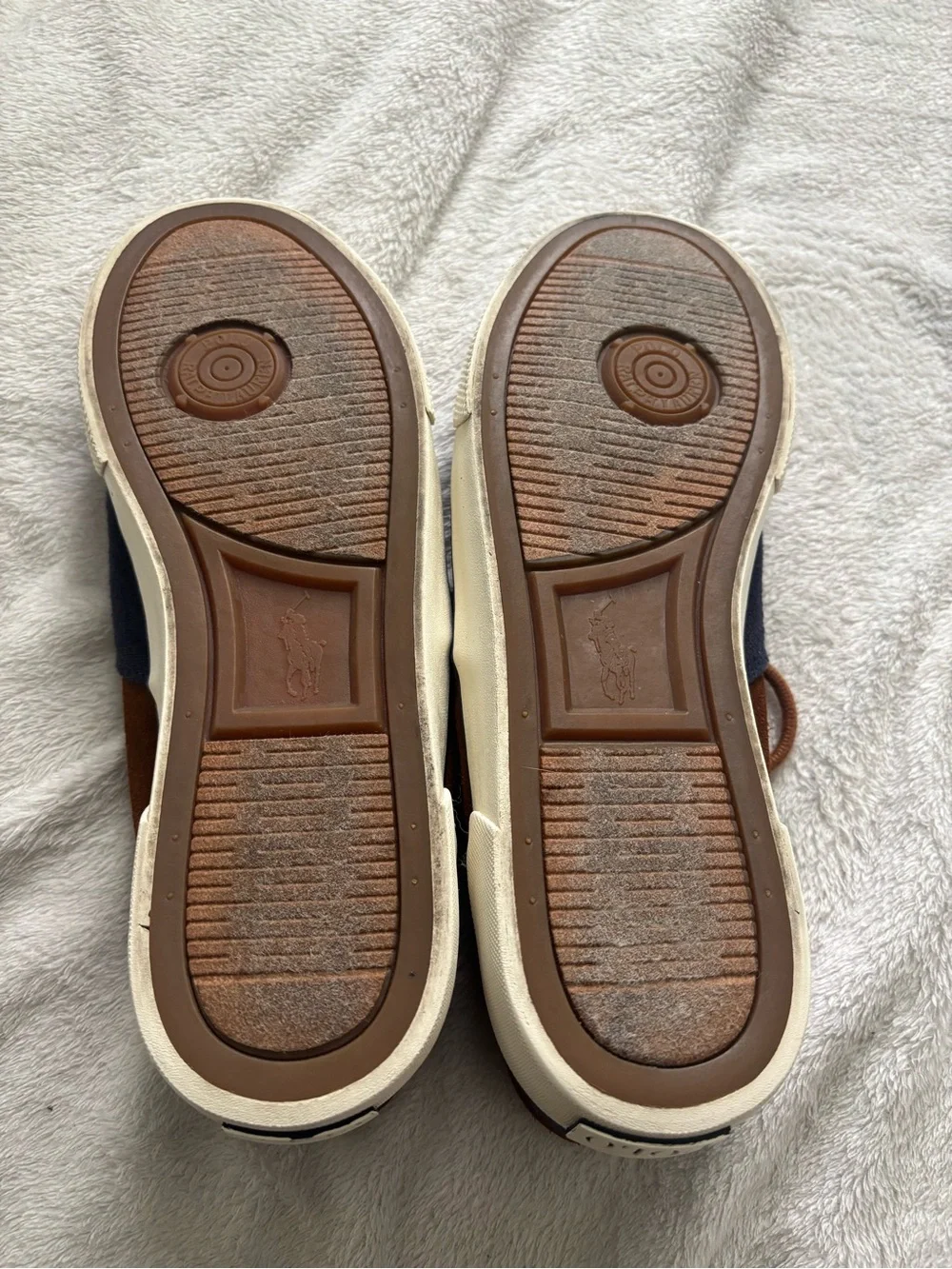 Ralph Lauren Men Two-Tone Navy and Brown Canvas Boat Shoes Size 9.5